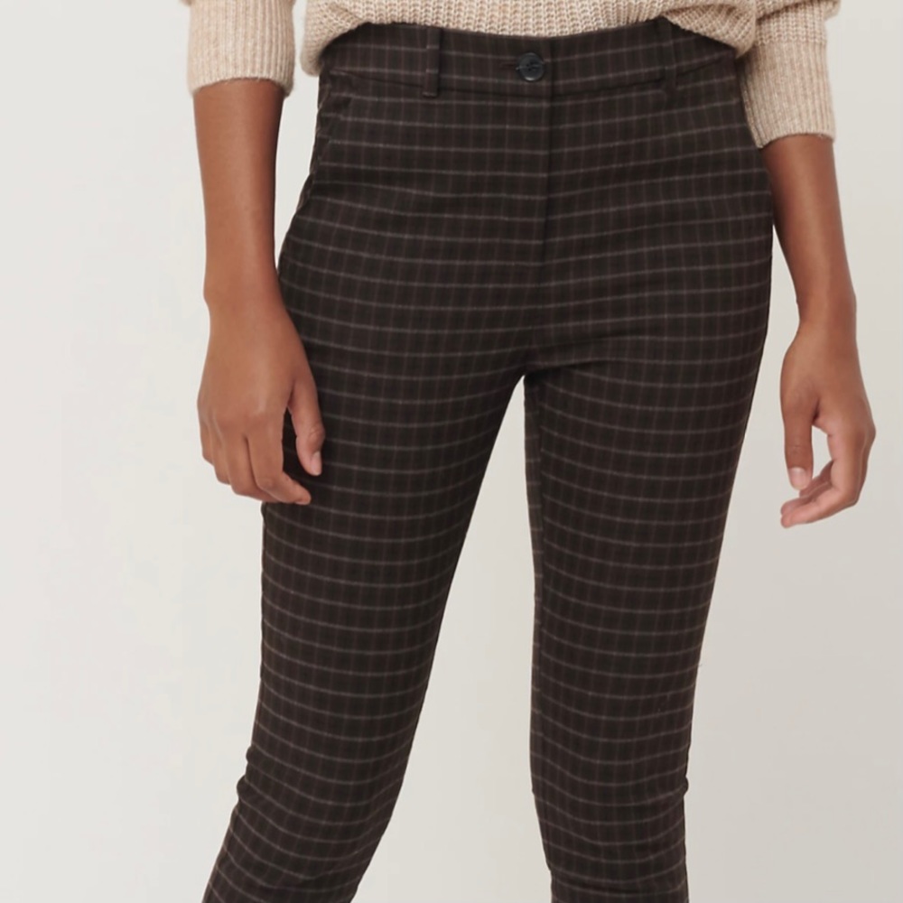 Size 6 Loft Chocolate Brown Plaid Skinny Ankle Pants